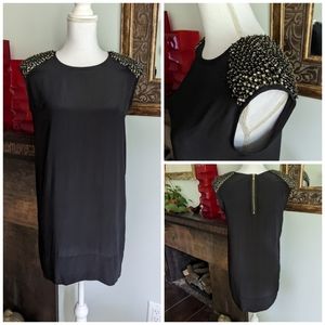 Club Monaco Embellished Beaded Shoulders Black Short Silk Dress Women's 00